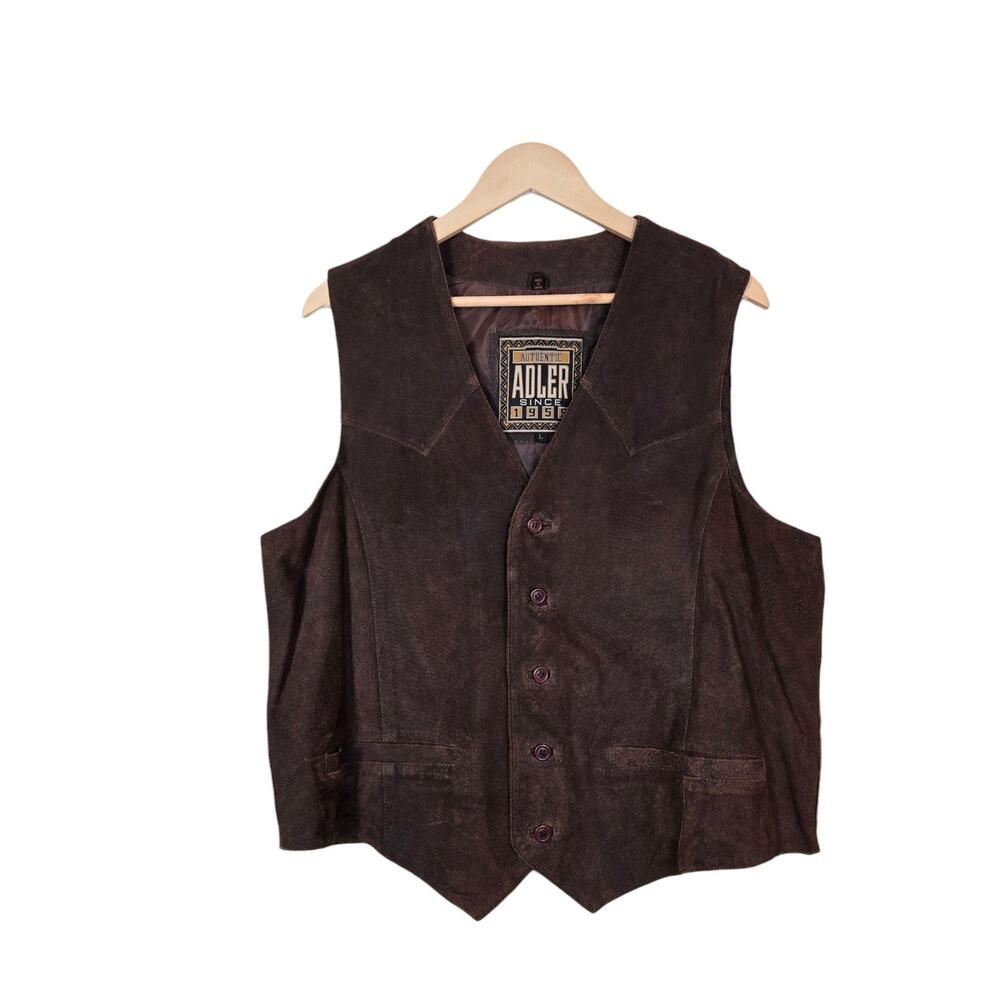 Adler Genuine Leather Vest L Brown Western Cowboy Rustic Rancher Biker NWT